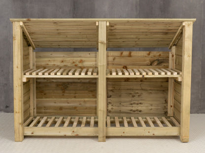 Wooden Log Store (Roof Sloping Back) with Shelf W-187cm, H-126cm or 180cm, D-88cm