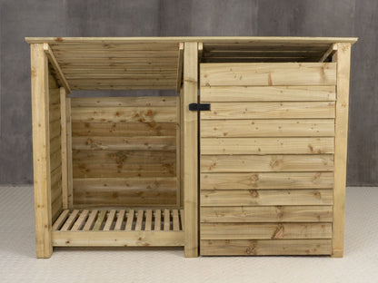 Wooden Garden Tool Storage (Roof Sloping Back) W-187cm, H-126cm or 180cm, D-88cm