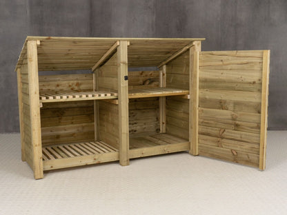 Wooden Garden Tool Storage (Roof Sloping Back) with Shelf W-187cm, H-126cm or 180cm, D-88cm