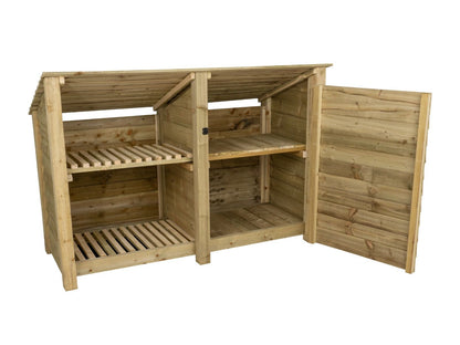 Wooden Garden Tool Storage (Roof Sloping Back) with Shelf W-187cm, H-126cm or 180cm, D-88cm