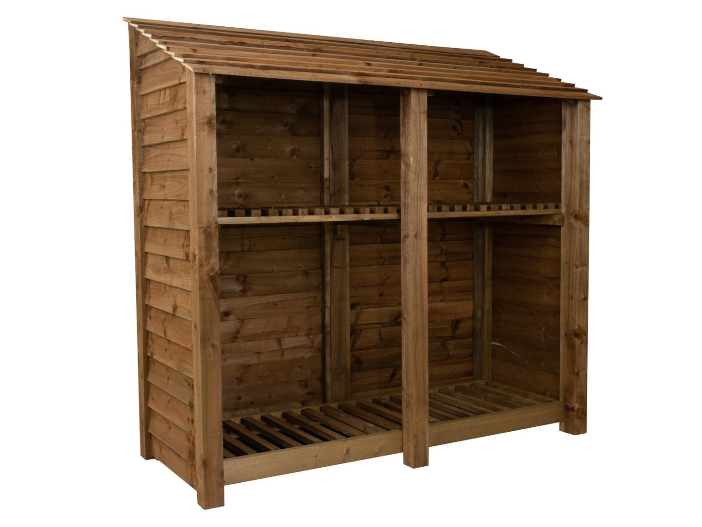 Wooden Log Store with Shelf W-187cm, H-126cm or 180cm, D-88cm - Brown Finish