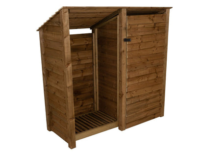 Wooden Garden Tool Storage (Roof Sloping Back) W-187cm, H-126cm or 180cm, D-88cm - Brown Finish