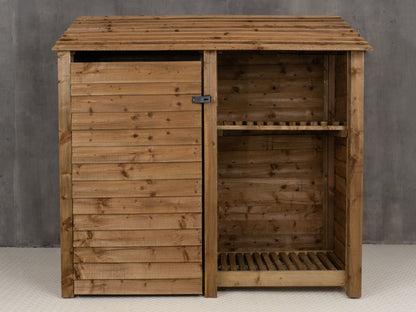 Wooden Garden Tool Storage with Shelf W-187cm, H-126cm or 180cm, D-88cm - Brown Finish