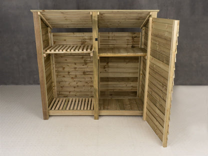 Wooden Garden Tool Storage (Roof Sloping Back) with Shelf W-187cm, H-126cm or 180cm, D-88cm