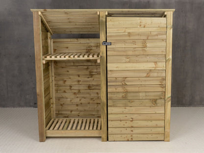 Wooden Garden Tool Storage (Roof Sloping Back) with Shelf W-187cm, H-126cm or 180cm, D-88cm