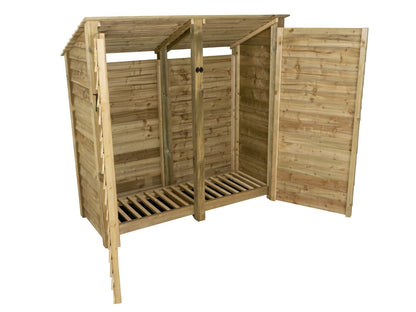 Wooden Log Store (Roof Sloping Back) with Doors W-187cm, H-126cm or 180cm, D-88cm