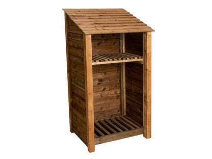 Wooden Log Store with Shelf W-99cm, H-126cm Or 180cm, D-88cm - Brown Finish