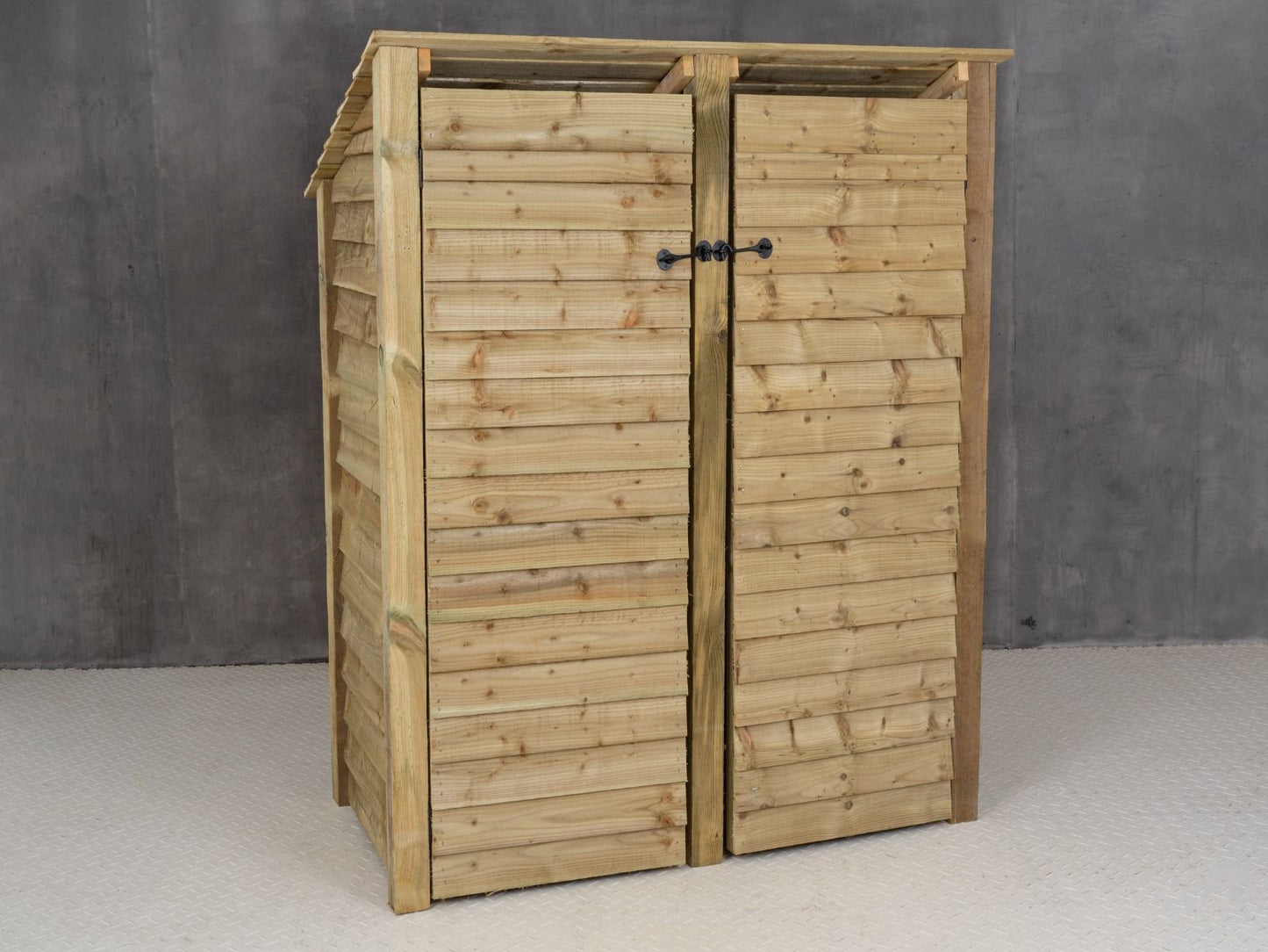 Wooden Log Store (Roof Sloping Back) with Door and Shelf W-146cm, H-126cm or 180cm, D-88cm