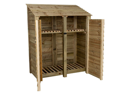 Wooden Log Store with Door and Shelf W-146cm, H-126cm or 180cm, D-88cm