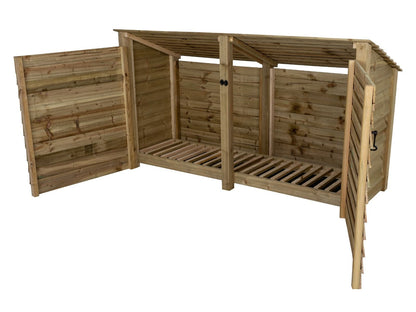 Wooden Log Store (Roof Sloping Back) with Doors W-227cm, H-126cm or 180cm, D-88cm