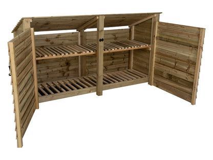 Wooden Log Store (Roof Sloping Back) with Doors and Shelf W-227cm, H-126cm or 180cm, D-88cm