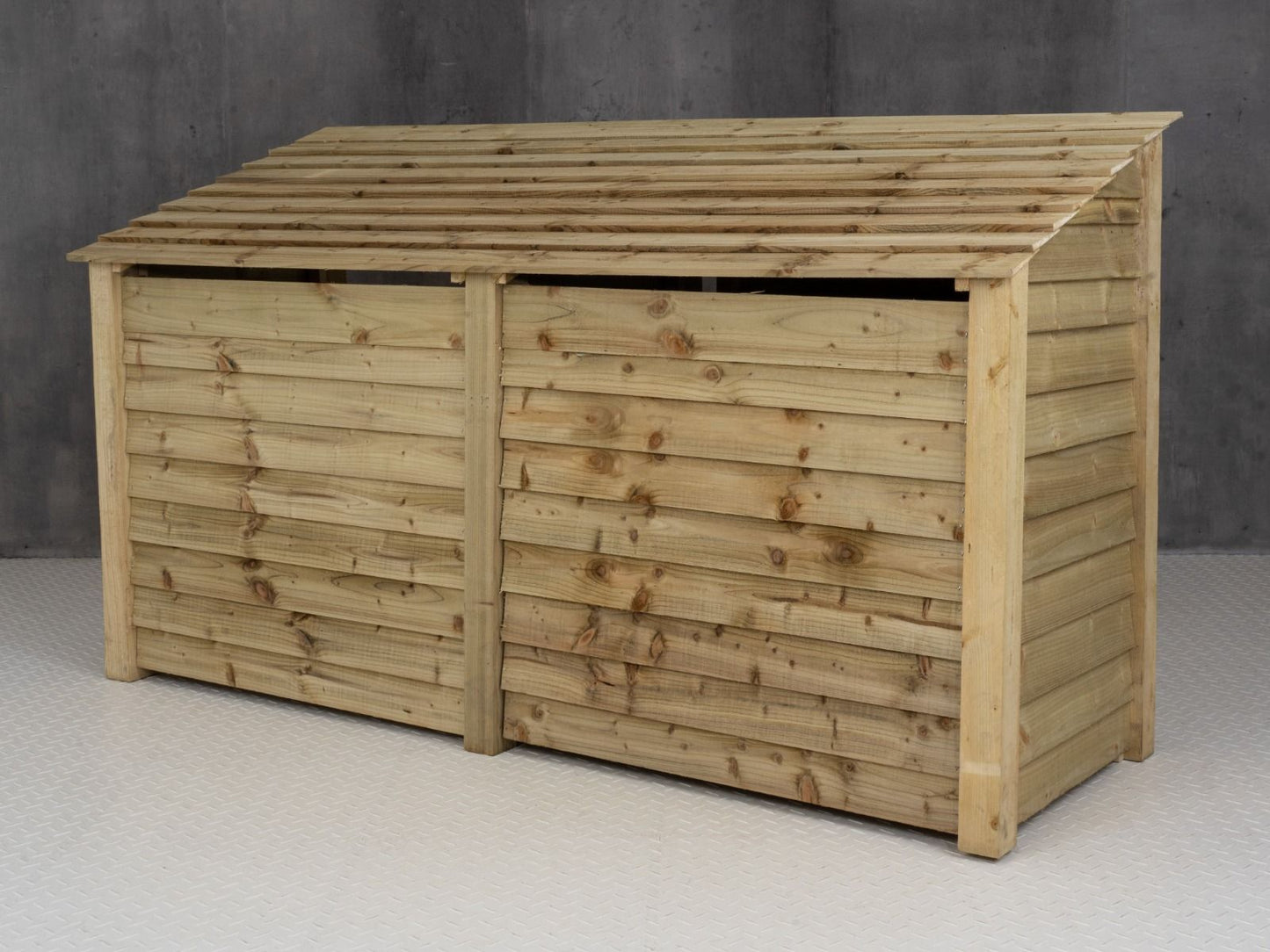 Wooden Log Store (Roof Sloping Back) with Doors and Shelf W-227cm, H-126cm or 180cm, D-88cm