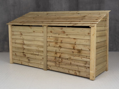Wooden Log Store (Roof Sloping Back) with Doors and Shelf W-227cm, H-126cm or 180cm, D-88cm