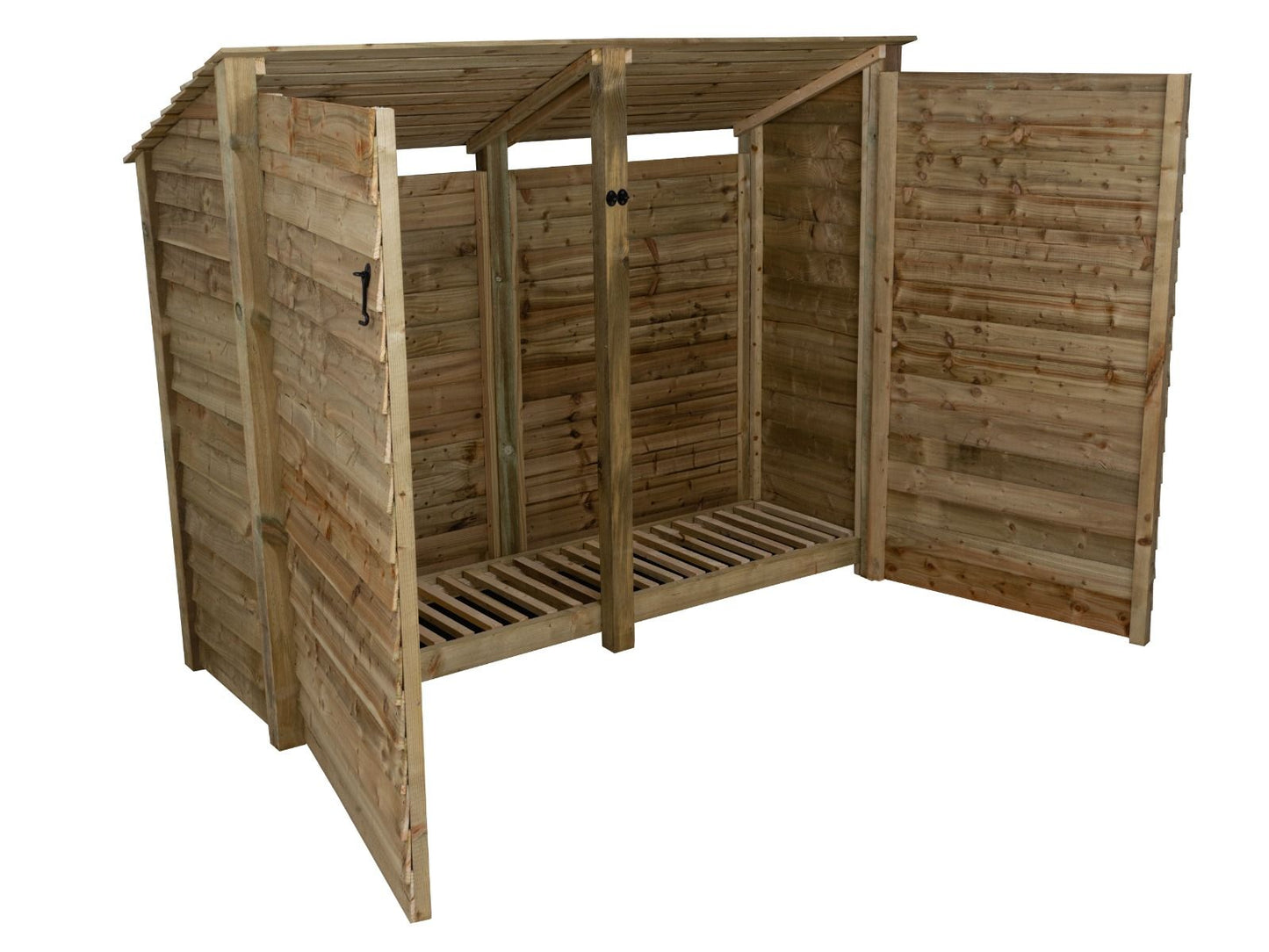 Wooden Log Store (Roof Sloping Back) with Doors W-227cm, H-126cm or 180cm, D-88cm