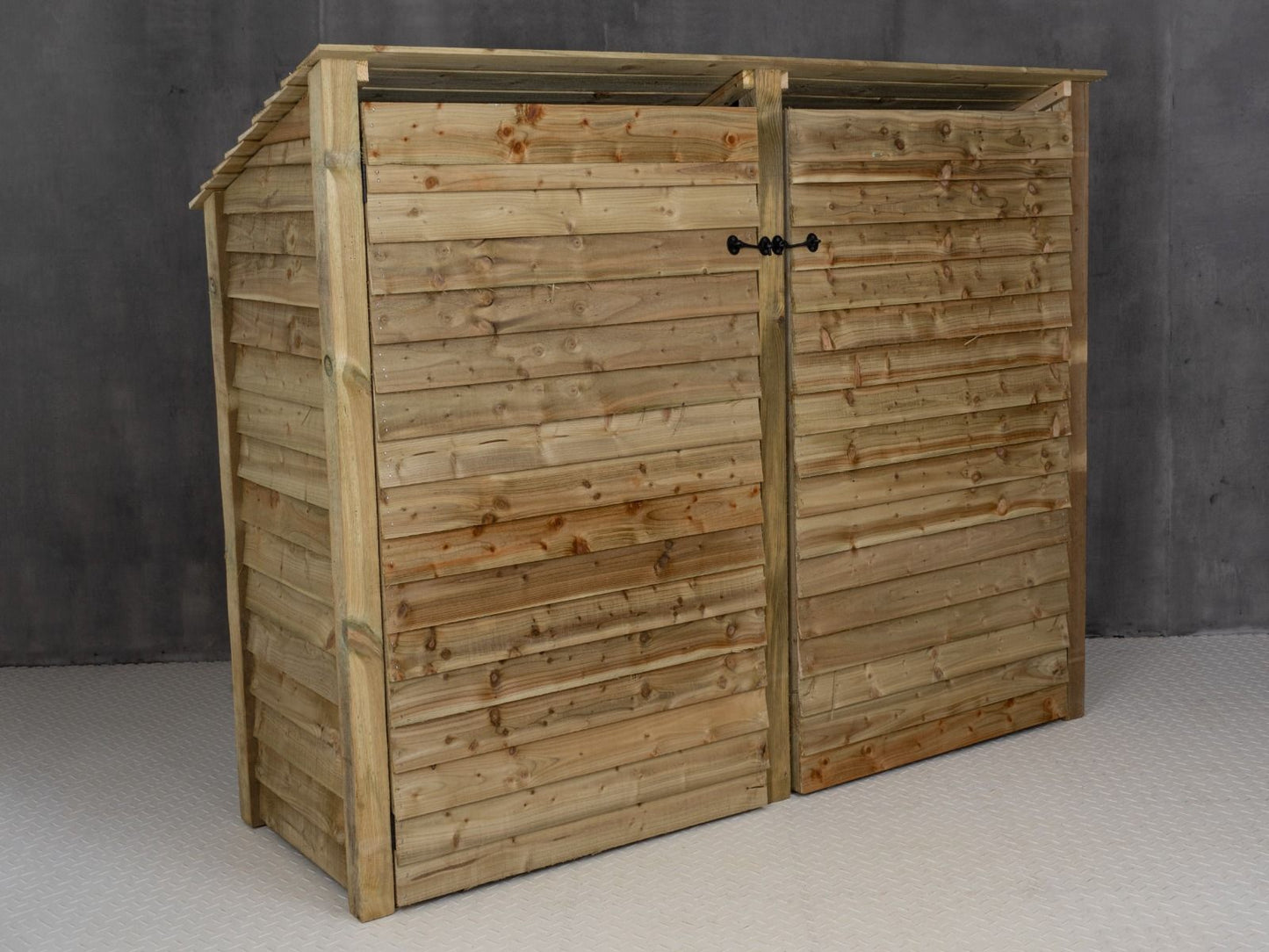 Wooden Log Store (Roof Sloping Back) with Doors W-227cm, H-126cm or 180cm, D-88cm