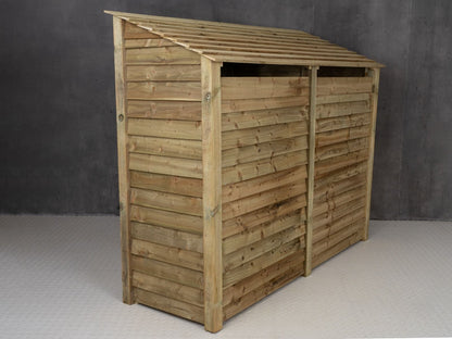 Wooden Log Store (Roof Sloping Back) with Doors and Shelf W-227cm, H-126cm or 180cm, D-88cm
