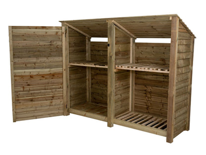 Wooden Garden Tool Storage (Roof Sloping Back) with Shelf W-227cm, H-126cm or 180cm, D-88cm