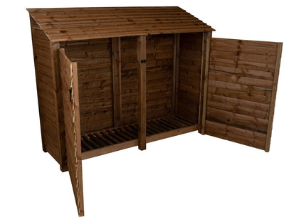 Wooden Log Store with Doors W-227cm, H-126cm or 180cm, D-88cm - Brown Finish