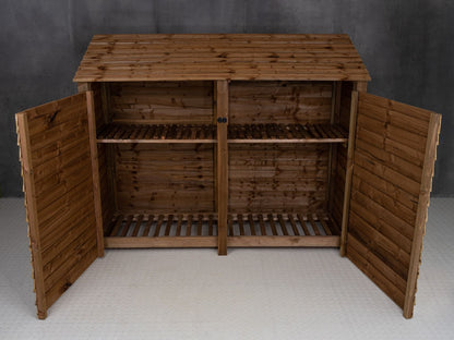 Wooden Log Store with Doors and Shelf W-227cm, H-126cm or 180cm, D-88cm - Brown Finish