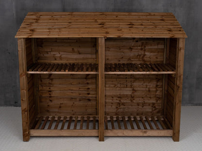 Wooden Log Store with Shelf W-227cm, H-126cm or 180cm, D-88cm - Brown Finish