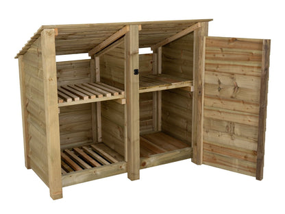Wooden Garden Tool Storage (Roof Sloping Back) with Shelf W-146cm, H-126cm or 180cm, D-88cm
