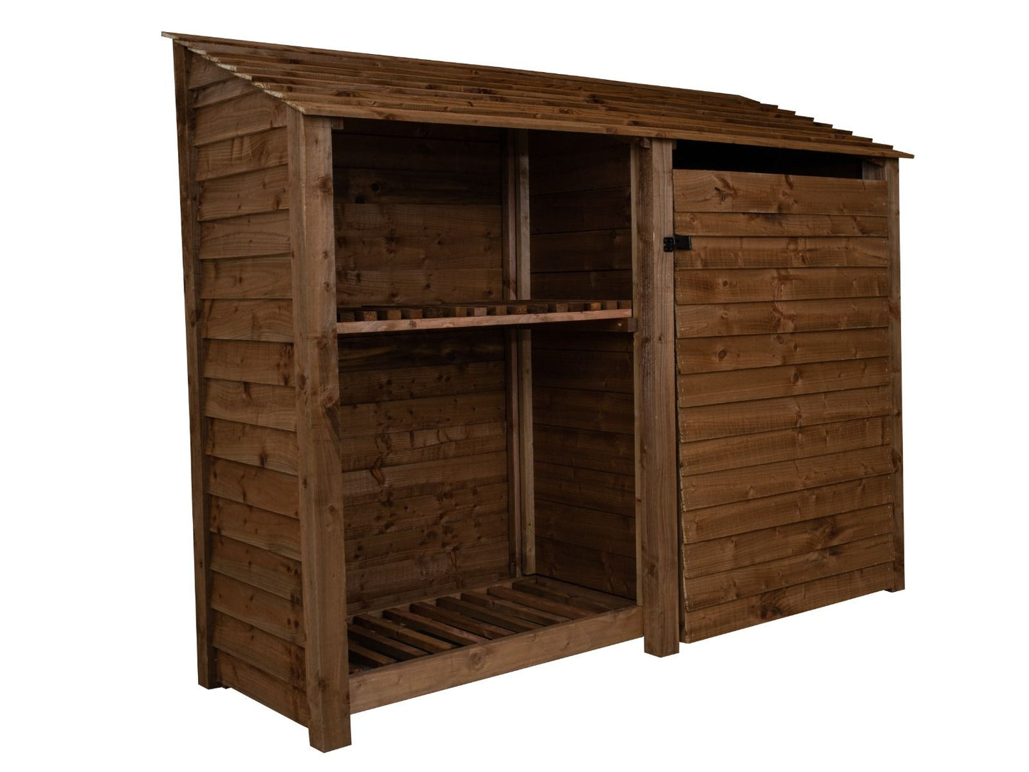 Wooden Garden Tool Storage with Shelf W-227cm, H-126cm or 180cm, D-88cm - Brown Finish