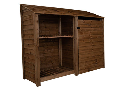 Wooden Garden Tool Storage with Shelf W-227cm, H-126cm or 180cm, D-88cm - Brown Finish