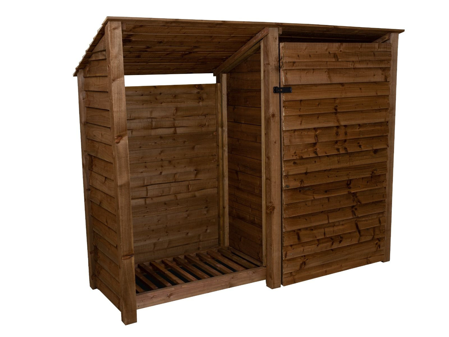 Wooden Garden Tool Storage (Roof Sloping Back) W-227cm, H-126cm or 180cm, D-88cm - Brown Finish