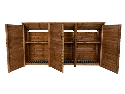 Wooden Log Store (Roof Sloping Back) with Doors and Shelf W-335cm, H-126cm or 180cm, D-88cm
