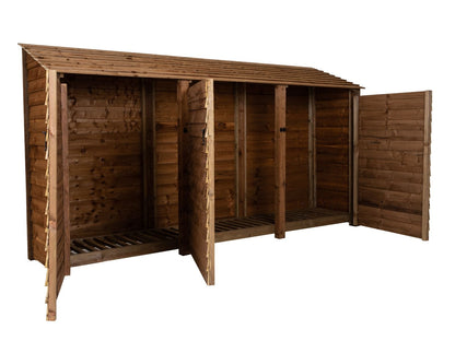Wooden Log Store with Doors W-335cm, H-126cm or 180cm, D-88cm - Brown Finish