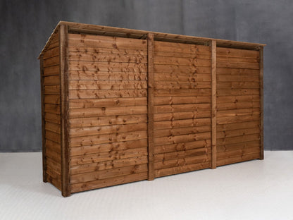Wooden Log Store with Shelf W-335cm, H-126cm or 180cm, D-88cm - Brown Finish