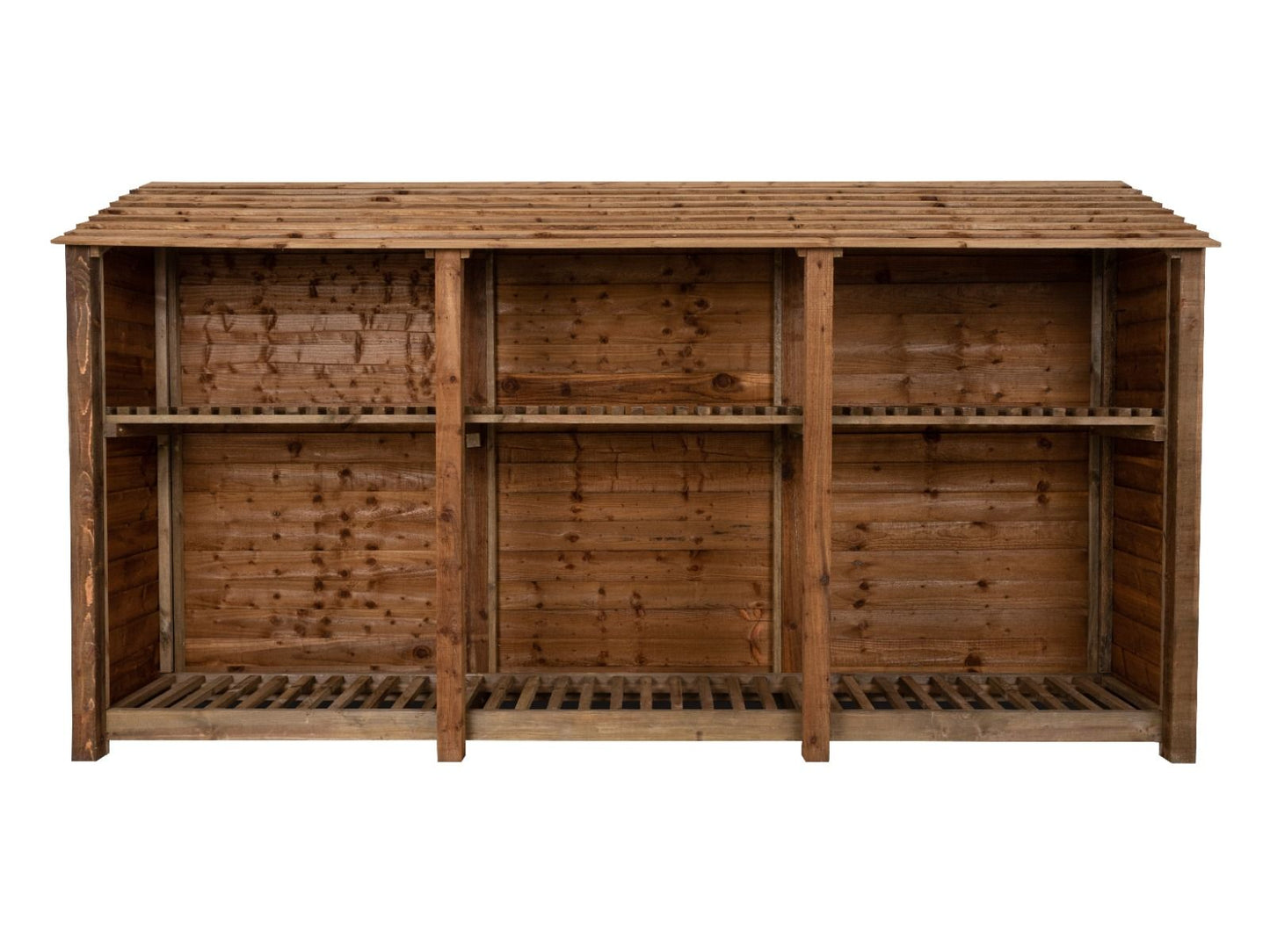Wooden Log Store with Shelf W-335cm, H-126cm or 180cm, D-88cm - Brown Finish