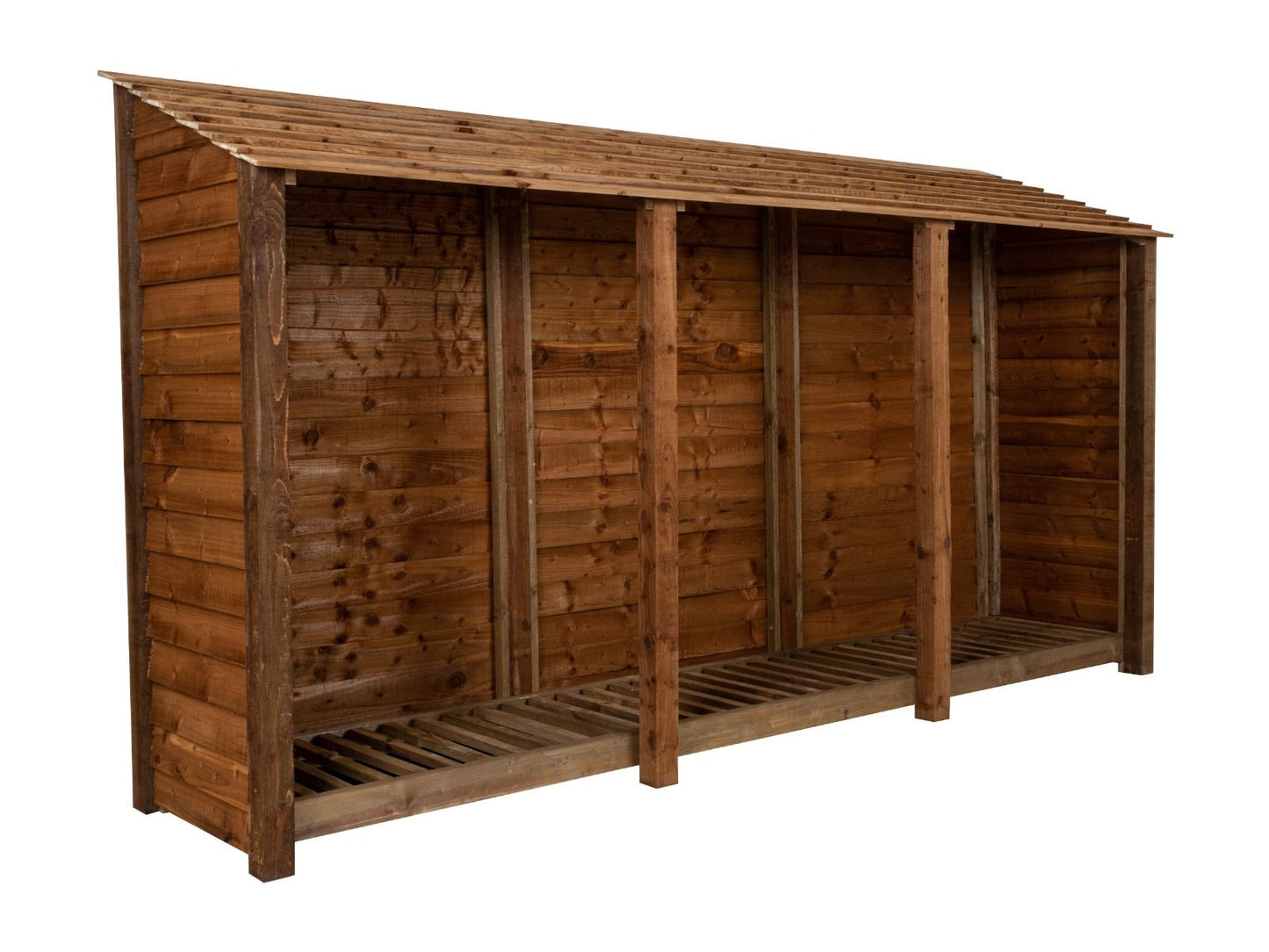 Wooden Log Store W-335cm, H-126cm or 180cm, D-88cm - Brown Finish