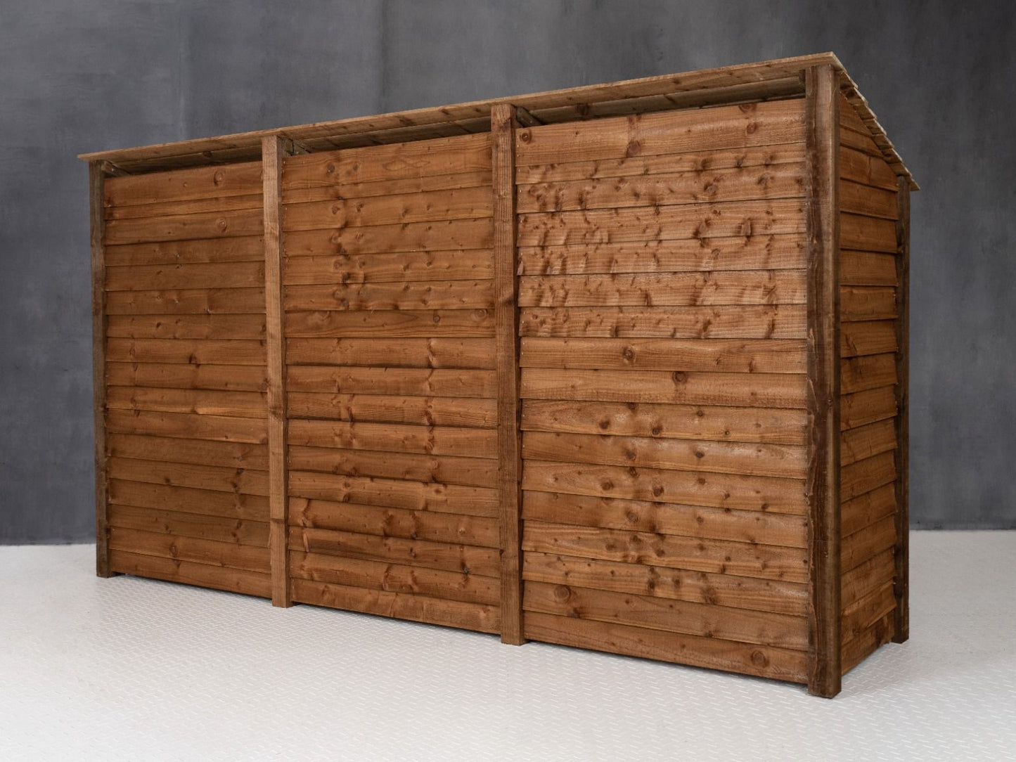 Wooden Garden Tool Storage with Shelf W-335cm, H-126cm or 180cm, D-88cm - Brown Finish