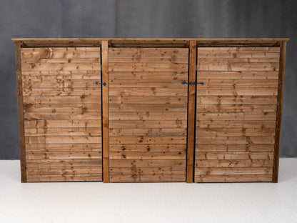 Wooden Log Store (Roof Sloping Back) with Doors W-335cm, H-126cm or 180cm, D-88cm - Brown Finish
