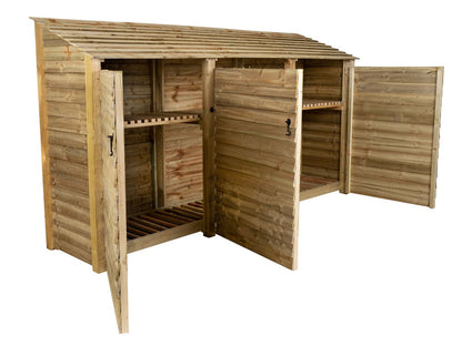 Wooden Log Store with Doors and Shelf W-335cm, H-126cm or 180cm, D-88cm