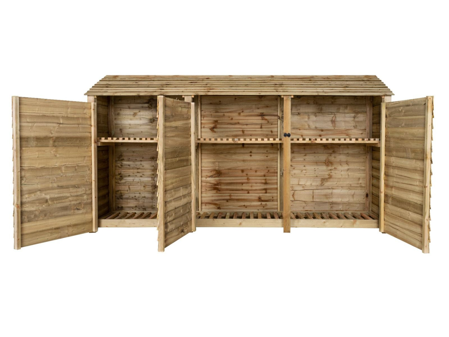 Wooden Log Store with Doors and Shelf W-335cm, H-126cm or 180cm, D-88cm