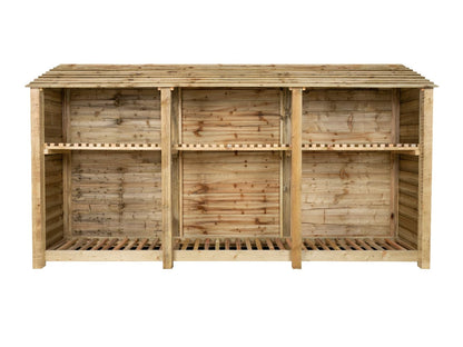 Wooden Log Store with Shelf W-335cm, H-126cm or 180cm, D-88cm