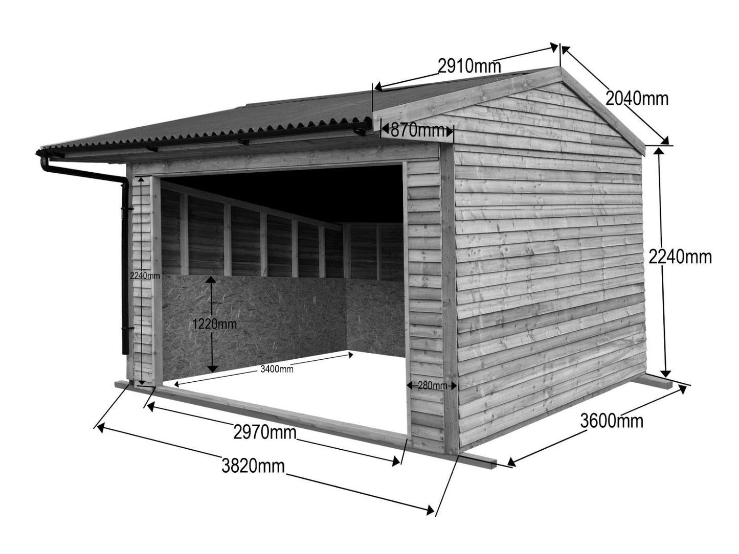 Animal Field Shelter V.6 Open Front/Apex Roof with Guttering