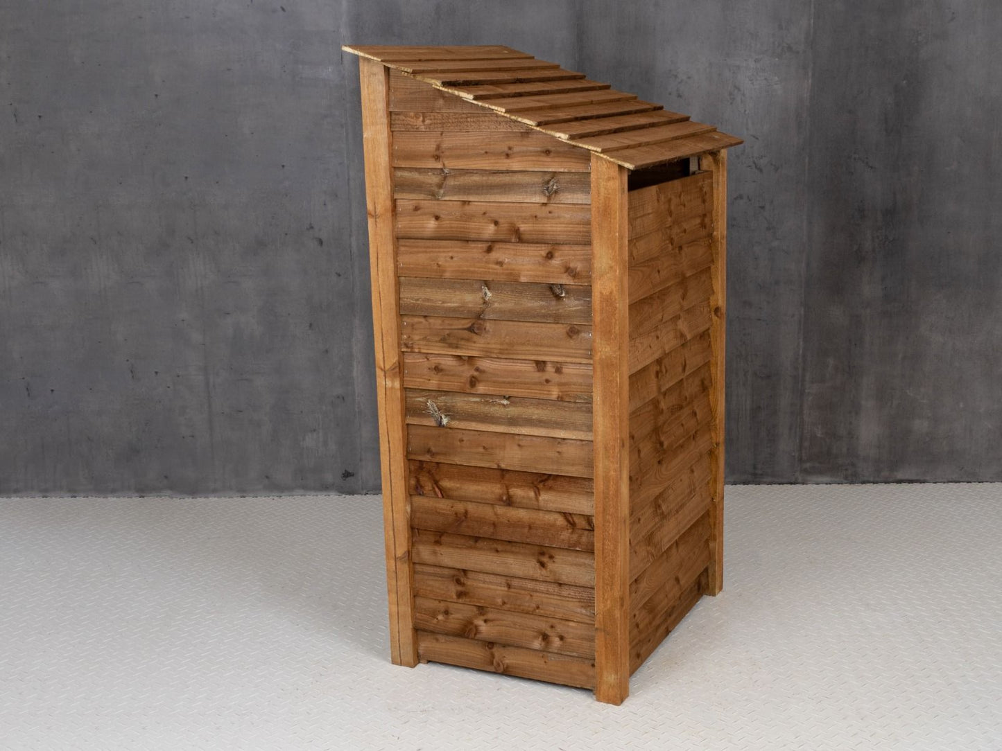 Wooden Log Store with Shelf (Roof Sloping Back) W-99cm, H-126cm Or 180cm, D-88cm - Brown Finish