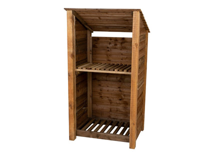 Wooden Log Store with Shelf (Roof Sloping Back) W-99cm, H-126cm Or 180cm, D-88cm