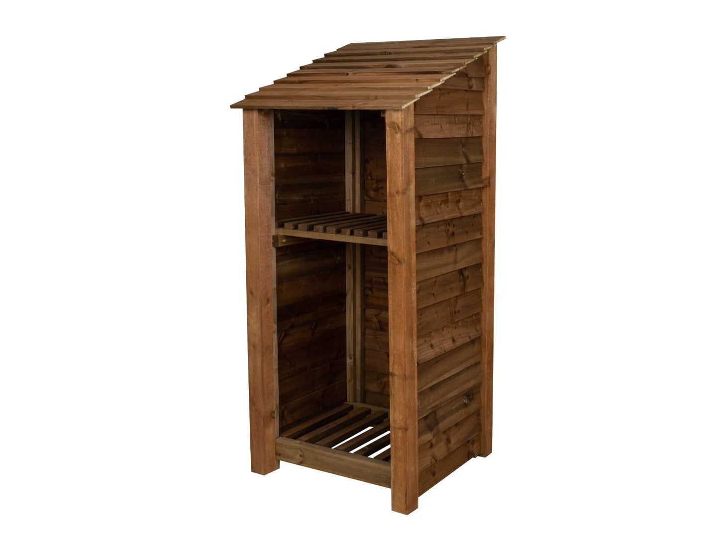 Wooden Log Store with Shelf W-79cm, H-126cm or 180cm, D-88cm - Brown Finish