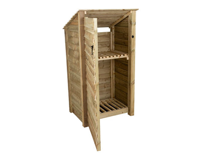 Wooden Log Store with Door and Shelf (Roof Sloping Back) W-99cm, H-126cm Or 180cm, D-88cm