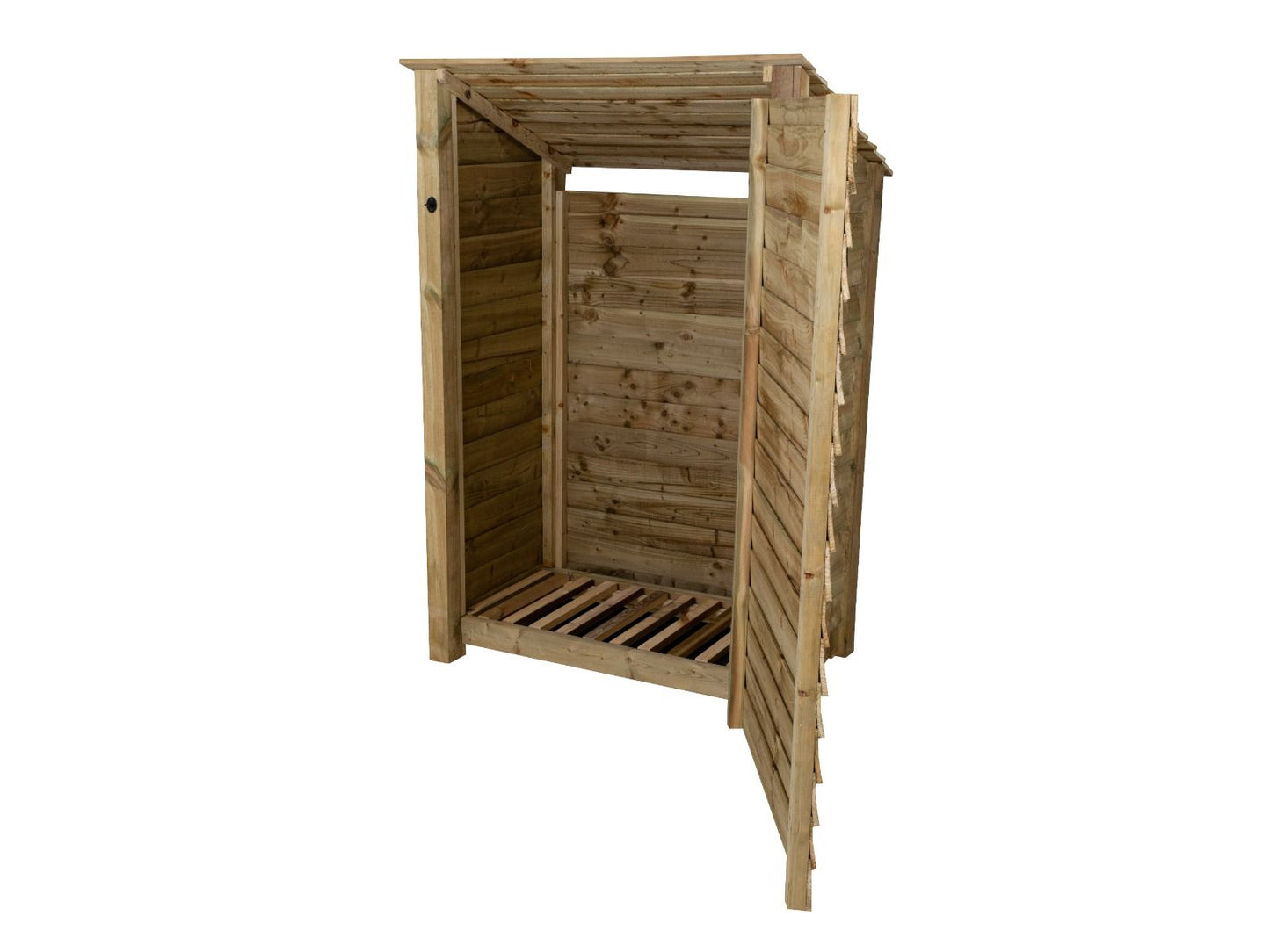 Wooden Log Store (Roof Sloping Back) with Door W-119cm, H-126cm Or 180cm, D-88cm