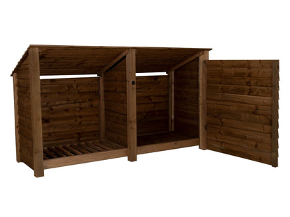 Wooden Garden Tool Storage (Roof Sloping Back) W-227cm, H-126cm or 180cm, D-88cm - Brown Finish