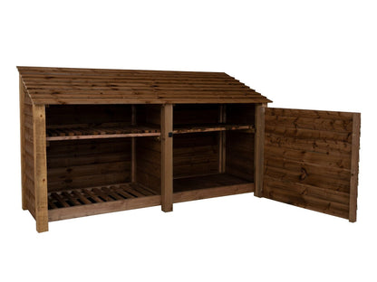 Wooden Garden Tool Storage with Shelf W-227cm, H-126cm or 180cm, D-88cm - Brown Finish