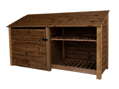 Wooden Garden Tool Storage with Shelf W-227cm, H-126cm or 180cm, D-88cm - Brown Finish