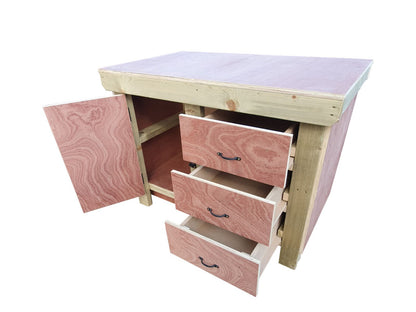 Wooden Eucalyptus hardwood top workbench, cabinet with lockable cupboard (V.3)