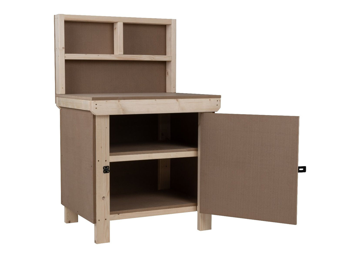 Wooden MDF Top Workbench With Lockable Cupboard (V.9) with back panel and double shelf