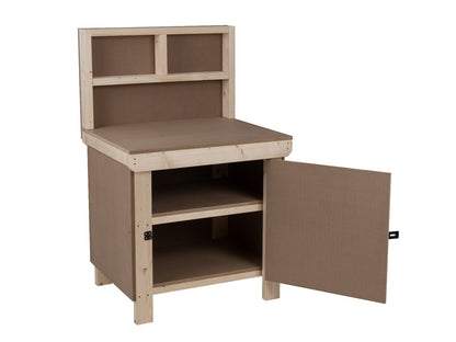 Wooden MDF Top Workbench With Lockable Cupboard (V.9) with back panel and double shelf